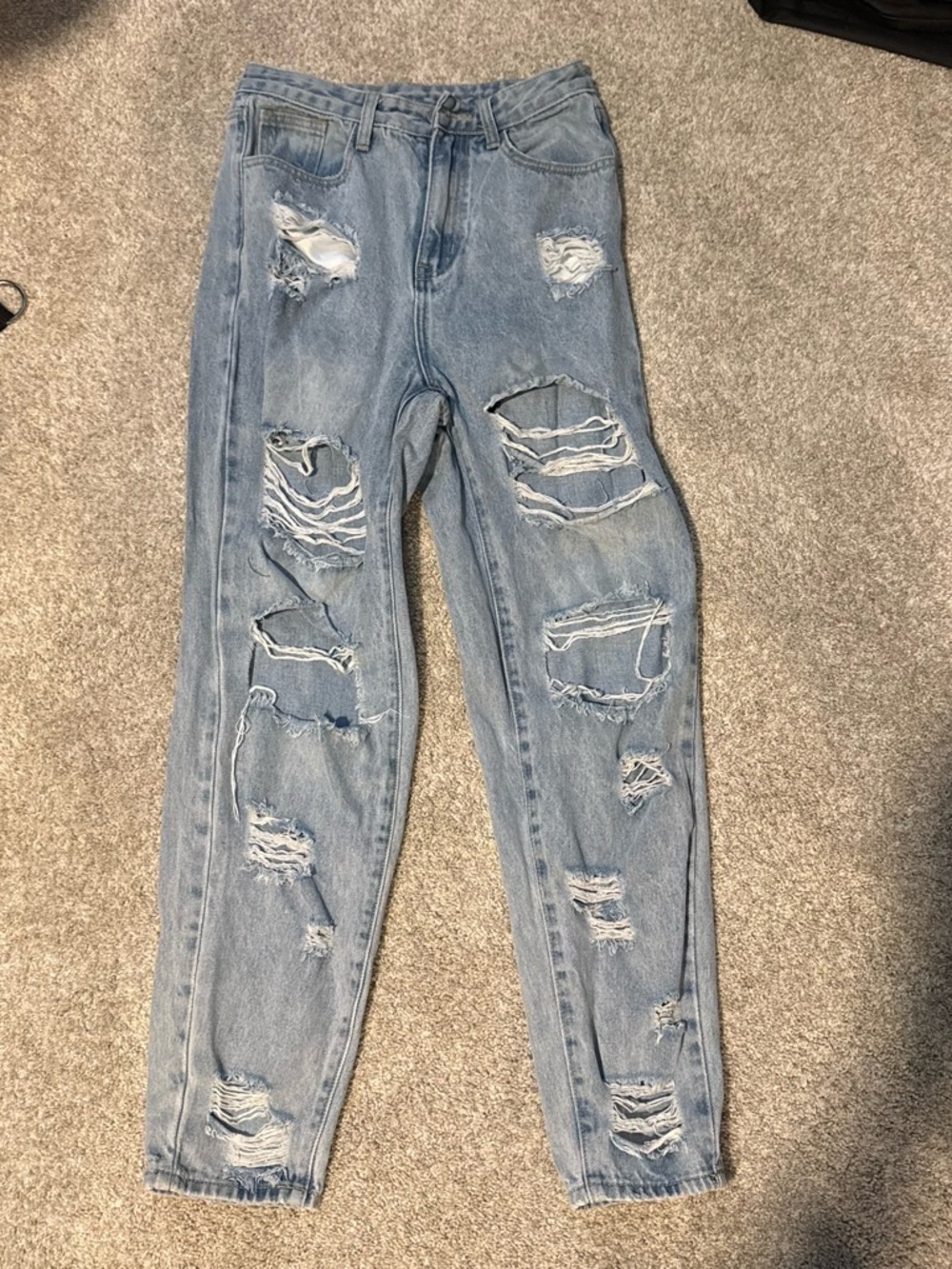 SHEIN Light Blue Ripped Boyfriend Jeans